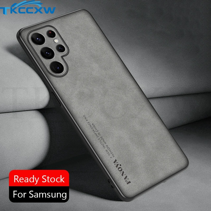 Ốp Điện Thoại Da PU Phối Vải Sợi Mềm Thời Trang Cho Samsung Galaxy S22 Ultra S22 Plus S21 S20 Plus S21 S20 Ultra S21