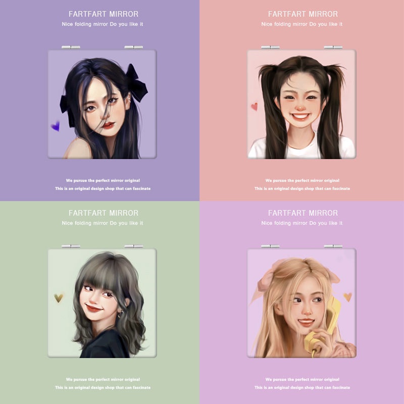 Gương Trang Điểm Mini Hai Mặt Cầm Tay Hình Tranh Sơn Dầu Blackpink