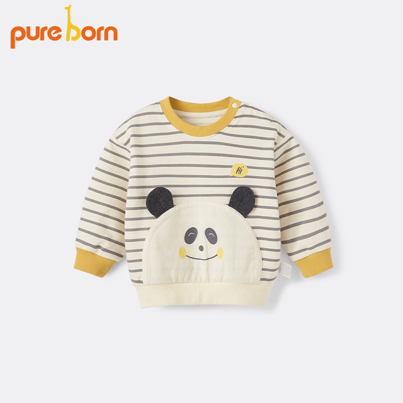 Áo Bé Trai, Bé Gái PURE BORN Vải Nỉ Da Cá Dày Ấm Ngực mặt thú, Áo Dài Cho Bé Mặc Nhà Thu Đông - T20