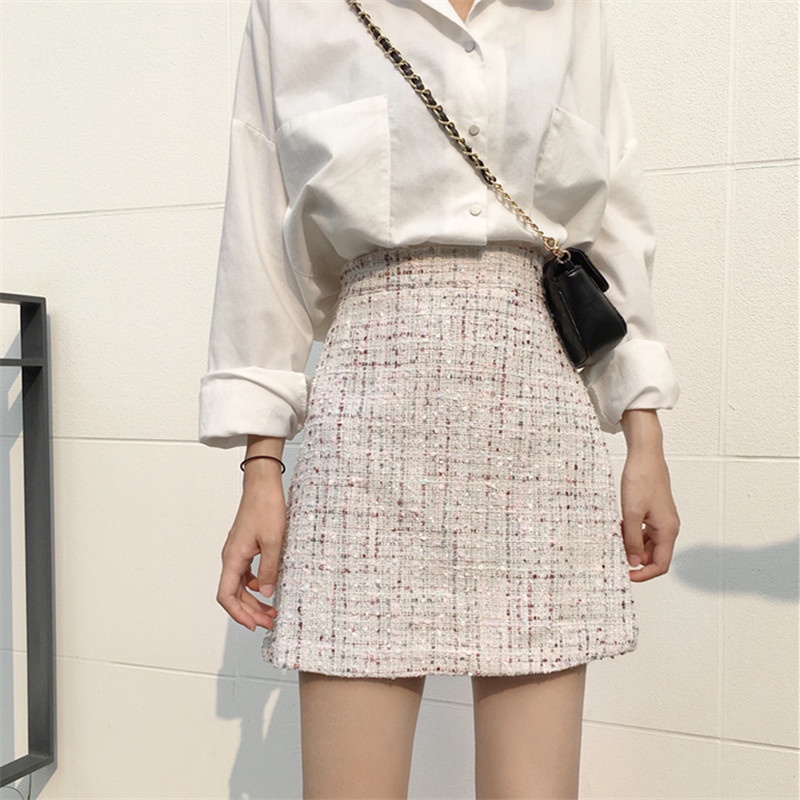 Chân váy dạ tweed chữ A dáng ngắn nữ tính thu đông 2021 - Uri52