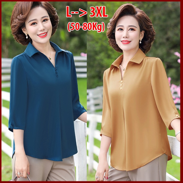 SIÊU CHẤT - ÁO KIỂU TRUNG NIÊN - ÁO QUÝ BÀ CỔ ĐÍNH HÀNG NÚT CỔ BẺ - ÁO SƠ MI TRUNG NIÊN GIẤU BỤNG 3A01 3A13