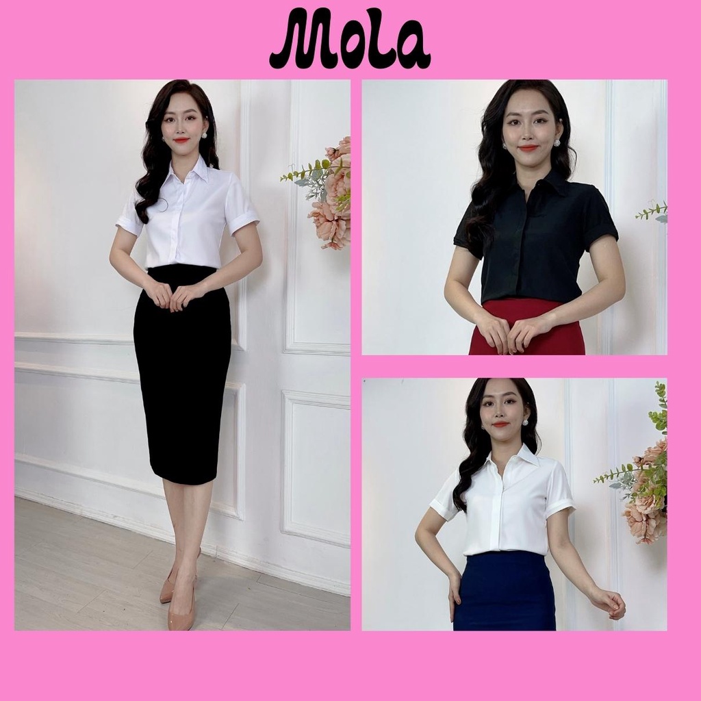 Áo Sơ Mi Trắng Nữ Tay Ngắn Cộc Tay Mola Somi Công Sở Đi Học ĐI Làm Màu Trắng Đen Kem Hàng Thiết Kế Cao Cấp Không Nhăn