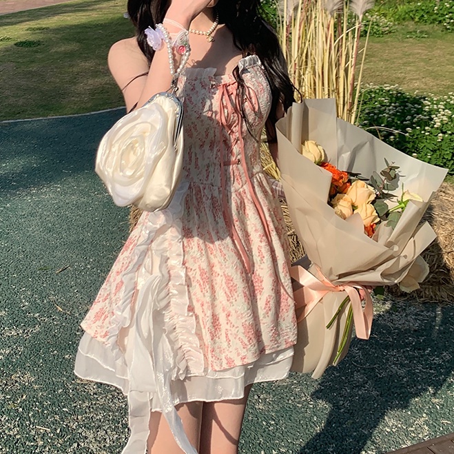 2022 Phong Cách Mới Mùa Hè✨✨ Đầm Hai Dây Họa Tiết Hoa Ngọt Ngào Dễ Thương Cho Nữ✨✨ Váy Ngắn