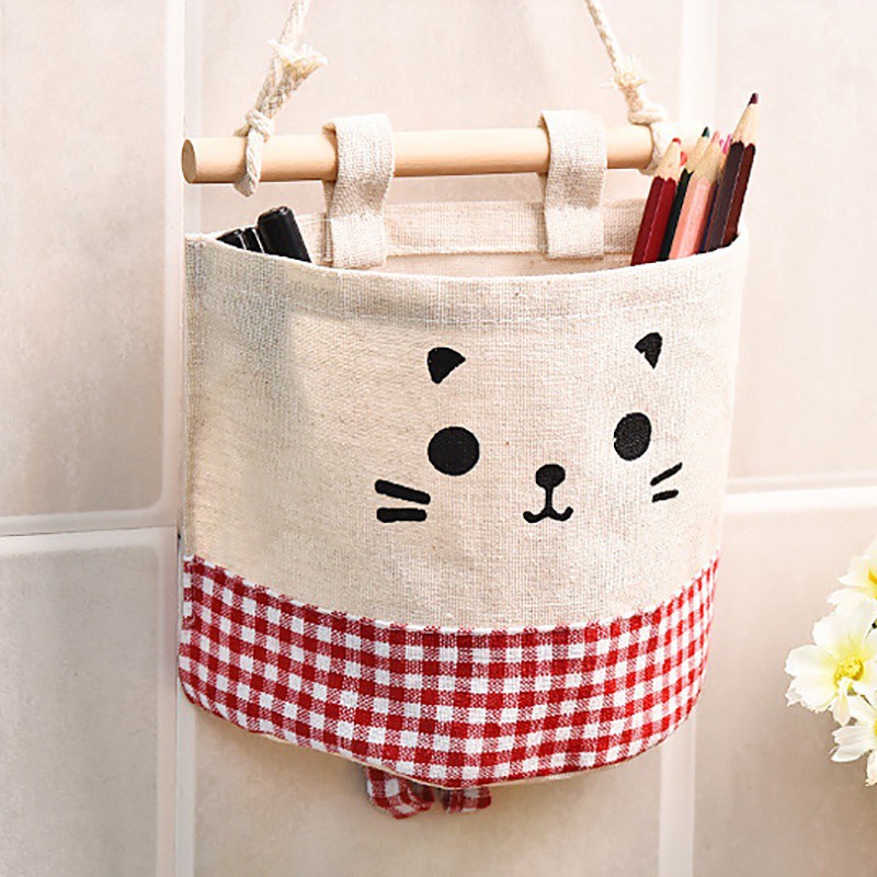 Puppy And Kitty Dễ thương treo tường tổ chức Cotton vải lanh treo tường túi lưu trữ