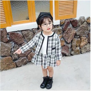 SET VÁY DẠ TEXT KẺ ĐEN TRẮNG CHO BG