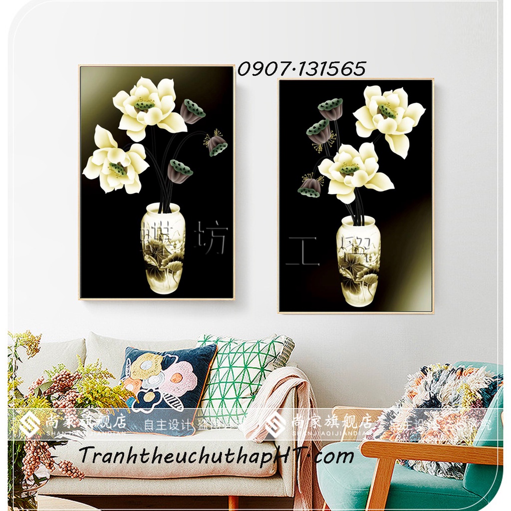 Tranh thêu chữ thập bình hoa đẹp - tự thêu