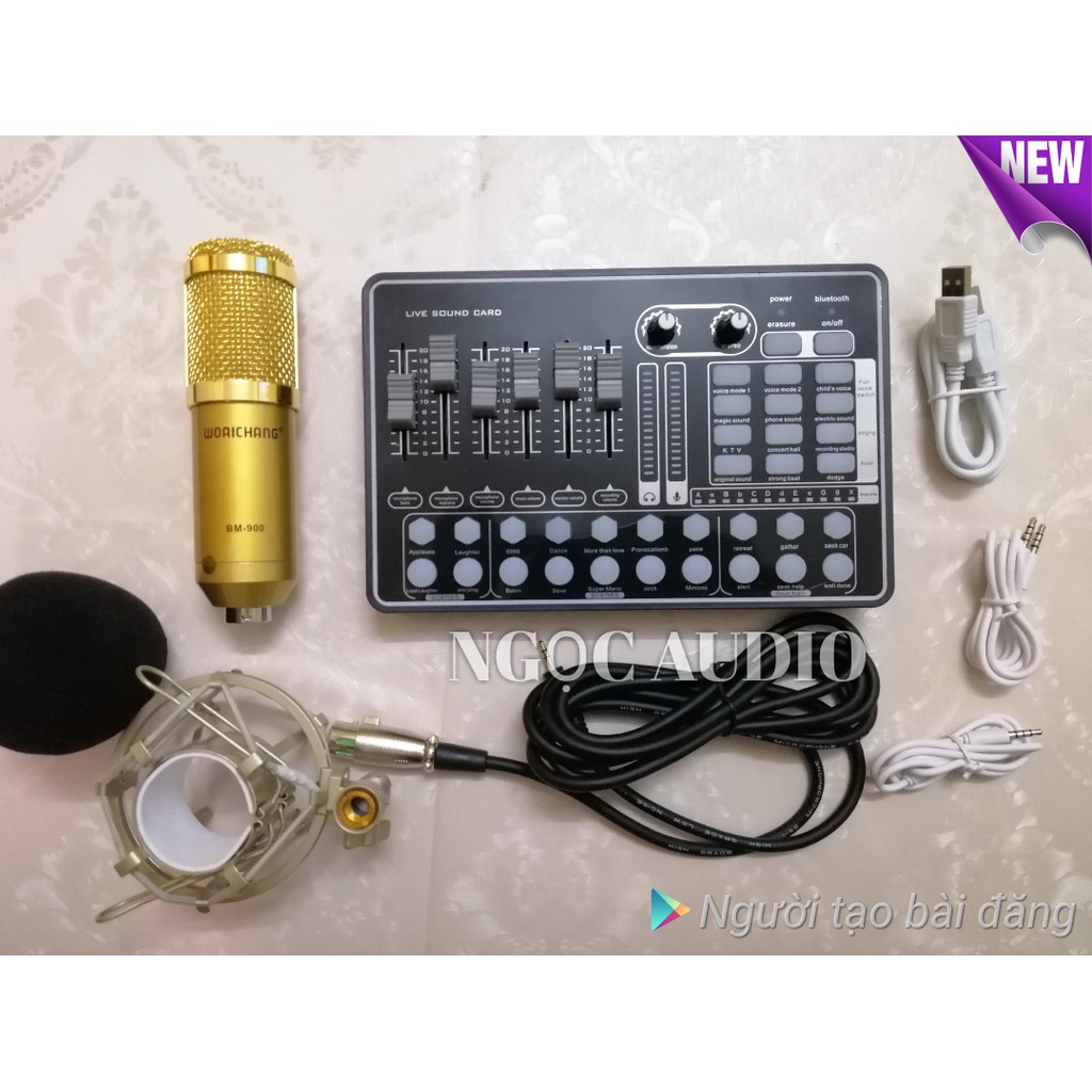 Bộ live stream 2 món sound card H9  bluetooth và micro BM 900