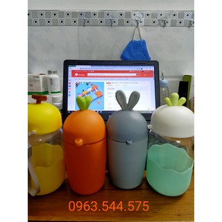 Bình Nước Thủy Tinh Nắp Củ Cải,Đựng Nước Ép 350ML.
