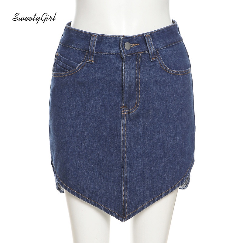 Chân váy jean Lưng Cao Màu Trơn Phối Khóa Kéo Thời Trang Đường Phố Cho Nữ