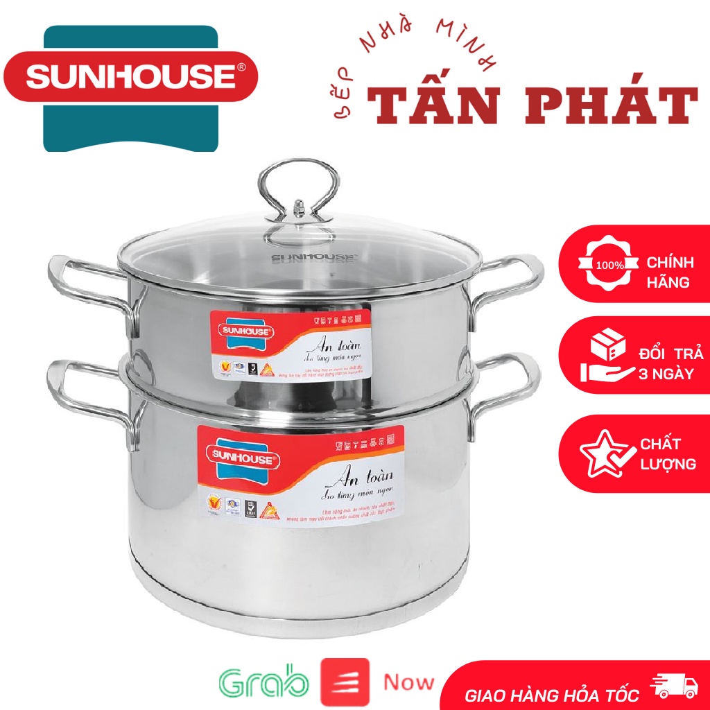 BỘ NỒI XỬNG INOX 5 ĐÁY SUNHOUSE SHG507-28 28CM 24CM (DÙNG MỌI LOẠI BẾP) TẶNG 1 GÓI KHĂN ƯỚT SKY