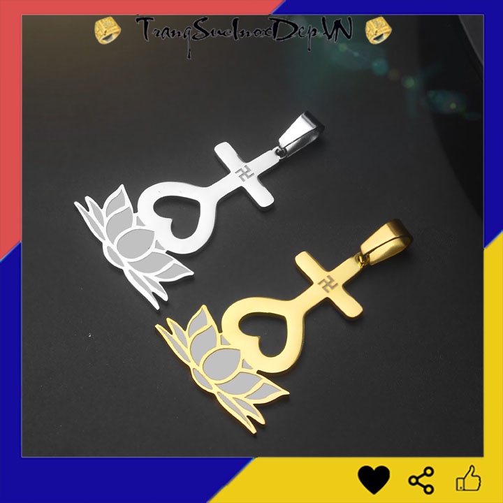 Mặt dây chuyền thiên tâm đế hoa sen bản nhỏ 3cm sáng đẹp, bền màu, đem lại bình an may mắn cho người đeo