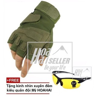 Găng tay kiểu tác chiến cảnh sát đặc nhiệm HAOAHAI (xanh lính) + Tặng kính nhìn xuyên đêm quân đội