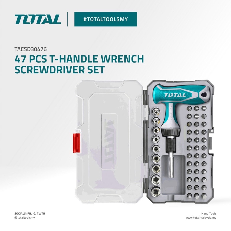 TACSD30476 Bộ 47 tua vít vặn tay cầm T tự động Total