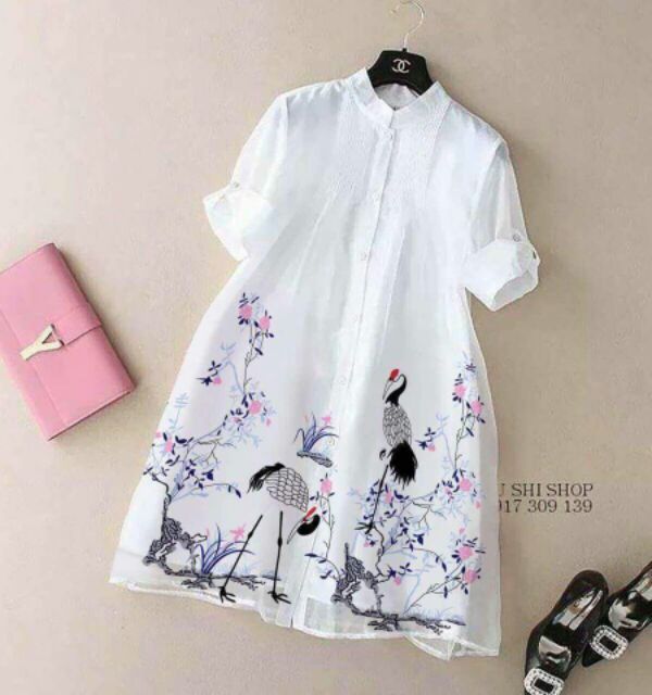 FREESHIP ĐƠN 99K_Đầm xuông cổ trụ in hạc cao cấp | BigBuy360 - bigbuy360.vn