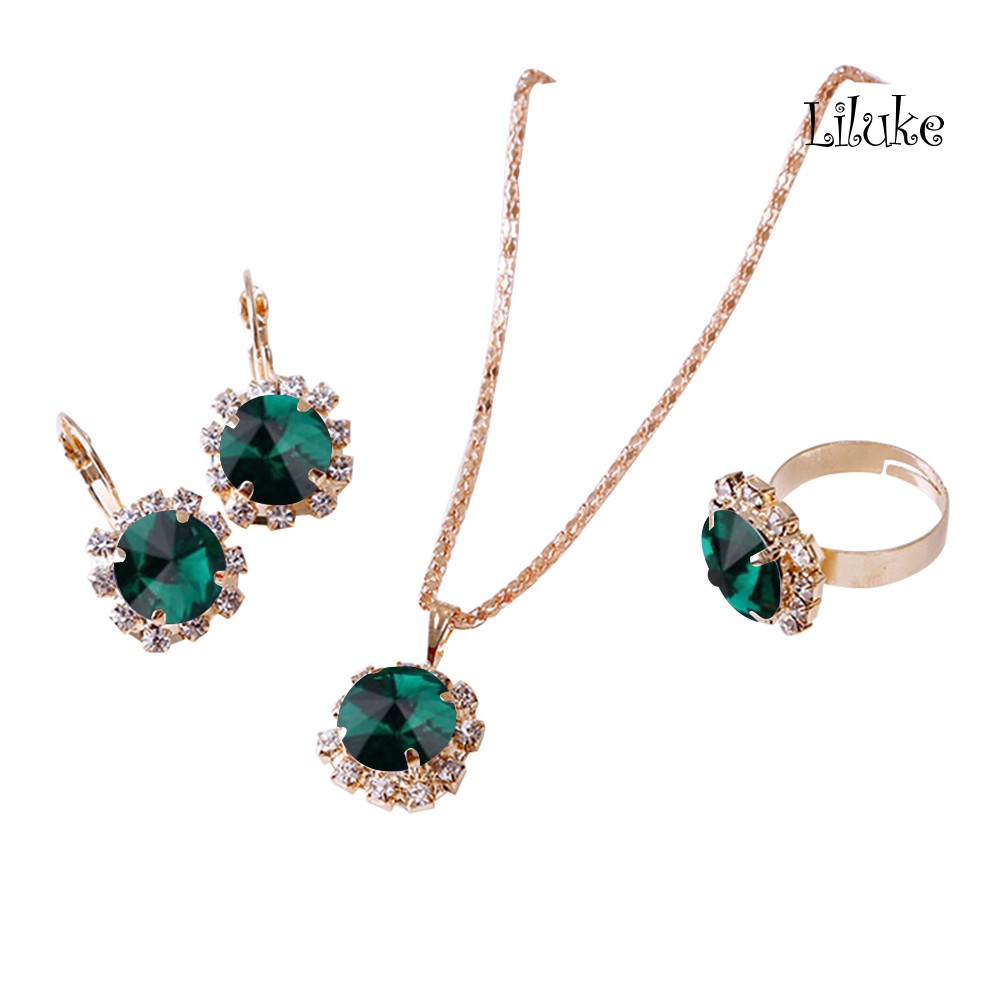 Bộ Vòng cổ + Nhẫn + Đôi Khuyên Tai Mặt Kim Cương Giả Sang Trọng Thời Trang Cho Nữ