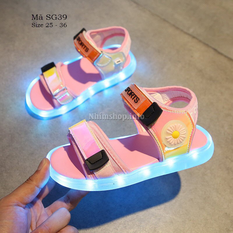 Dép sandal phát sáng sạc USB thông minh cho bé gái 3 - 12 tuổi SG39