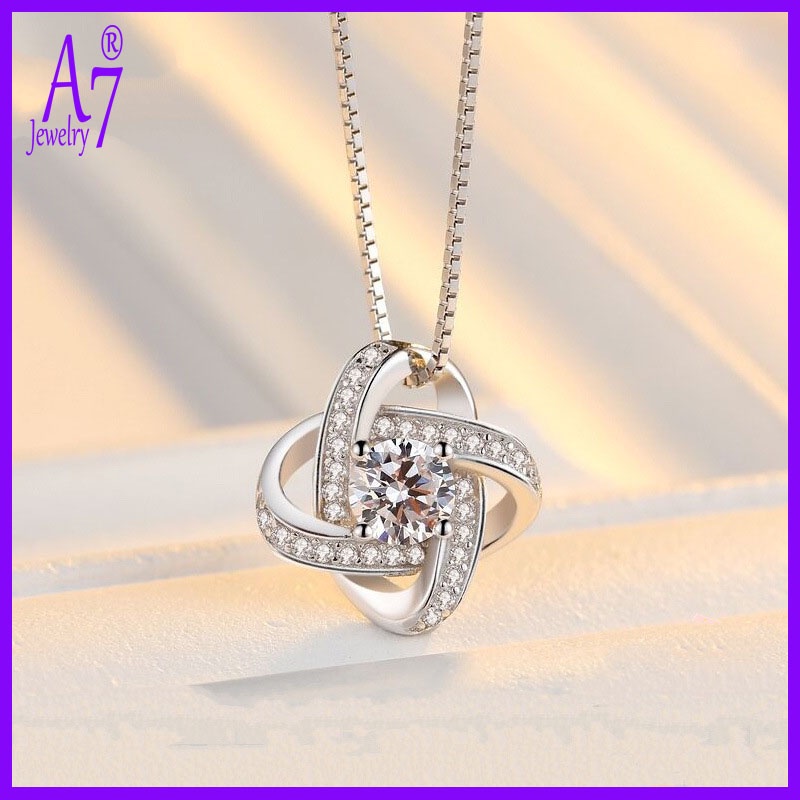 Mặt Dây Chuyền Cỏ Bốn Lá Đính Đá zircon Phong Cách Hàn Quốc