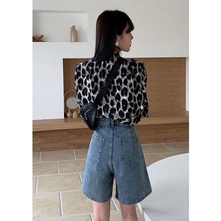 Quần Short Denim Lưng Cao Ống Rộng Thời Trang Mùa Hè Cho Nữ