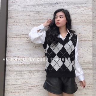 Áo Gile kẻ Len Tăm phong cách hàn quốc