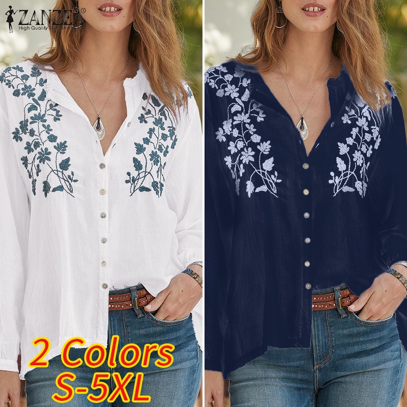 Áo sơ mi Zanzea dài tay họa tiết thêu thời trang cho nữ
