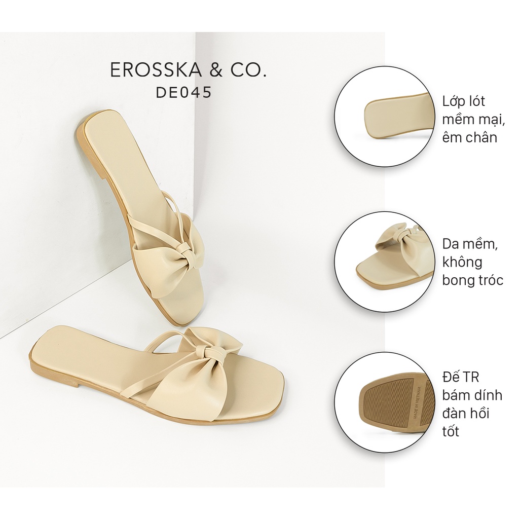 Dép nữ thời trang đế bằng Erosska 2022 quai ngang thắt nơ màu nude - DE045
