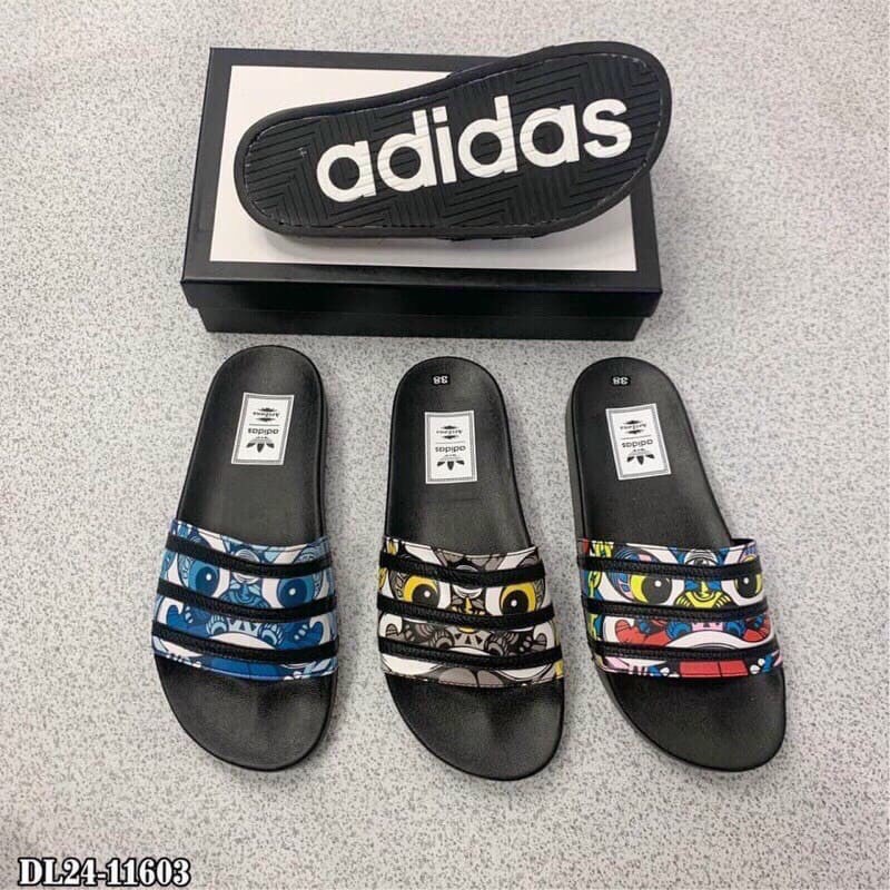 Dép quai ngang, dép lê adidas thời trang arizona đi trong nhà đi chơi làm dép đôi nam nữ đế cao su đúc họa tiết kỳ lân