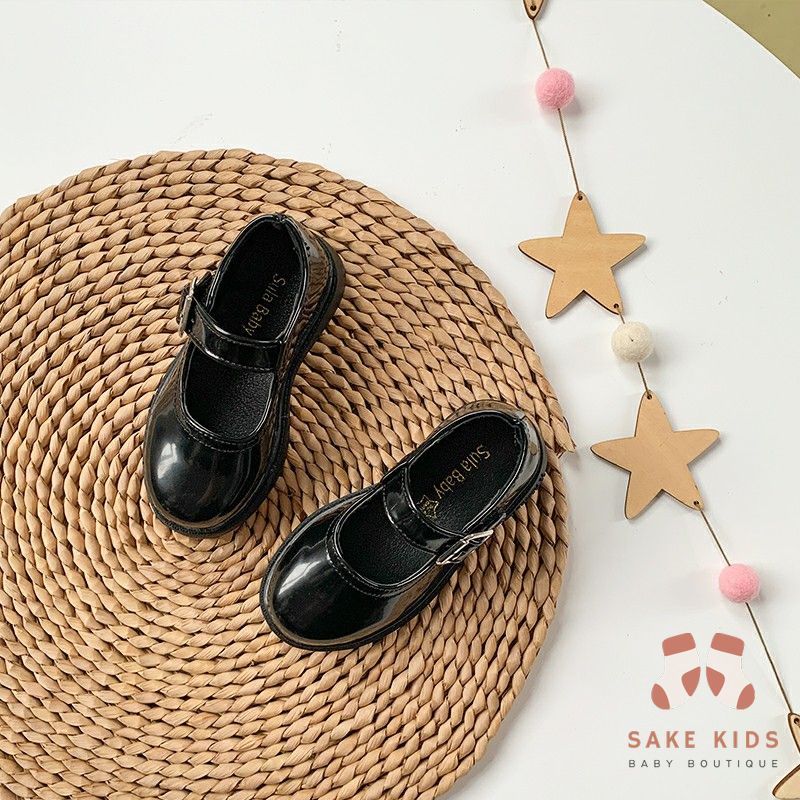 Giày cho bé gái - Giày da cho bé gái phong cách Hàn Quốc da trơn bóng PU mềm mại xinh xắn có quai dán M336