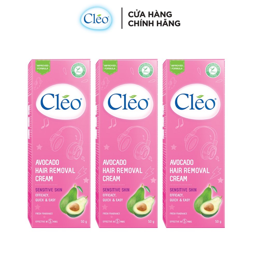 Combo 3 hộp Kem tẩy lông cho da nhạy cảm Cléo Avocado Hair Removal Cream Sensitive Skin 50g/ hộp chiết xuất bơ