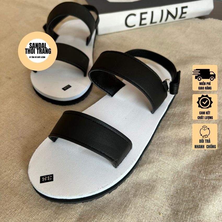 Giày sandal nữ đi học, đi làm 2 dây ngang Trắng/Đen/Mix full size 30-44 nam nữ SANDALTHOITRANG