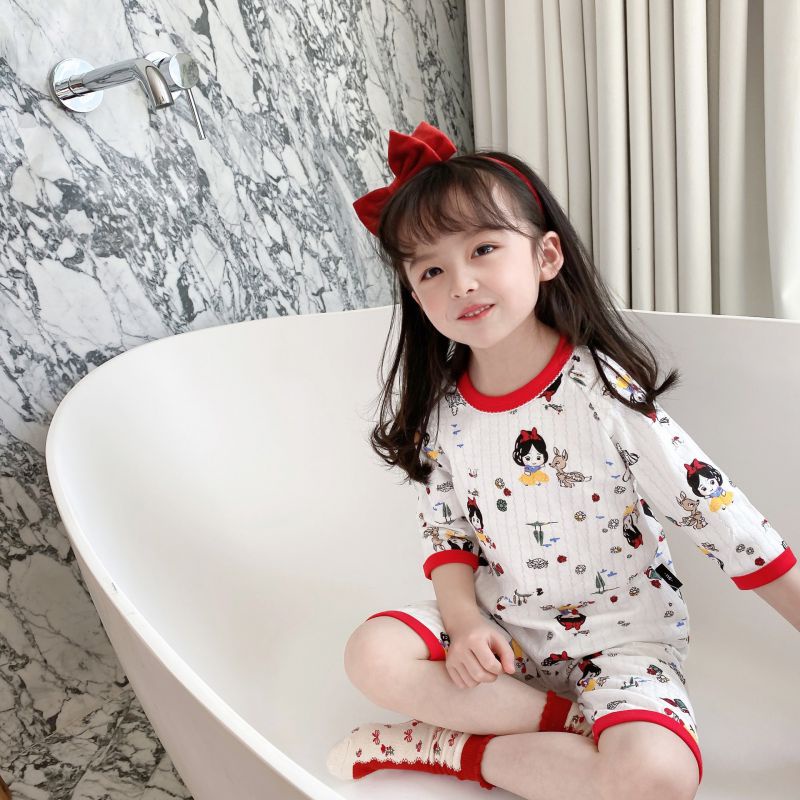 Bộ Đồ Mặc Ở Nhà Bằng Cotton Màu Trơn In Họa Tiết Hoạt Hình Dễ Thương Thời Trang Xuân Hè Cho Bé Gái