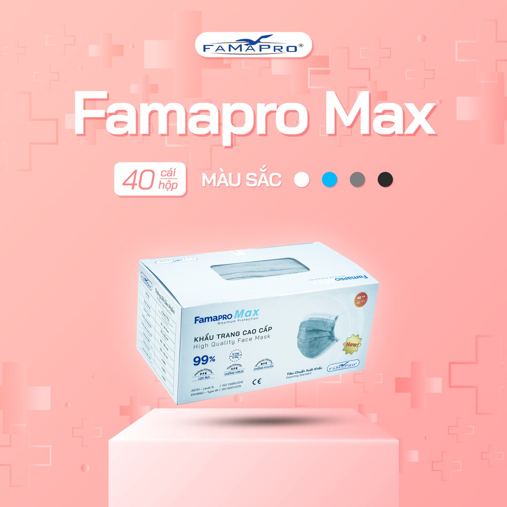 [Hàng chính hãng] - Combo 4 hộp khẩu trang y tế cao cấp kháng khuẩn 4 lớp Famapro max (40 cái /hộp )