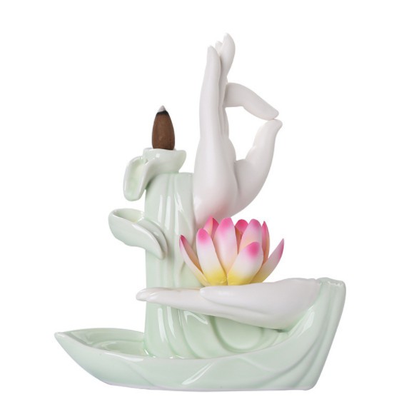 Thác khói trầm hương Tân Nguyên, thác trầm hương Phật mẫu bàn tay, làm từ gốm sứ cao cấp TK116