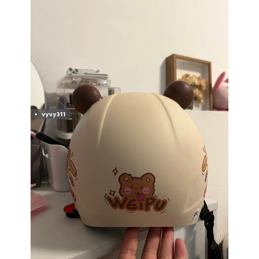 Mũ Bảo Hiểm Hình In Tai Gấu Cute Siêu Dễ Thương