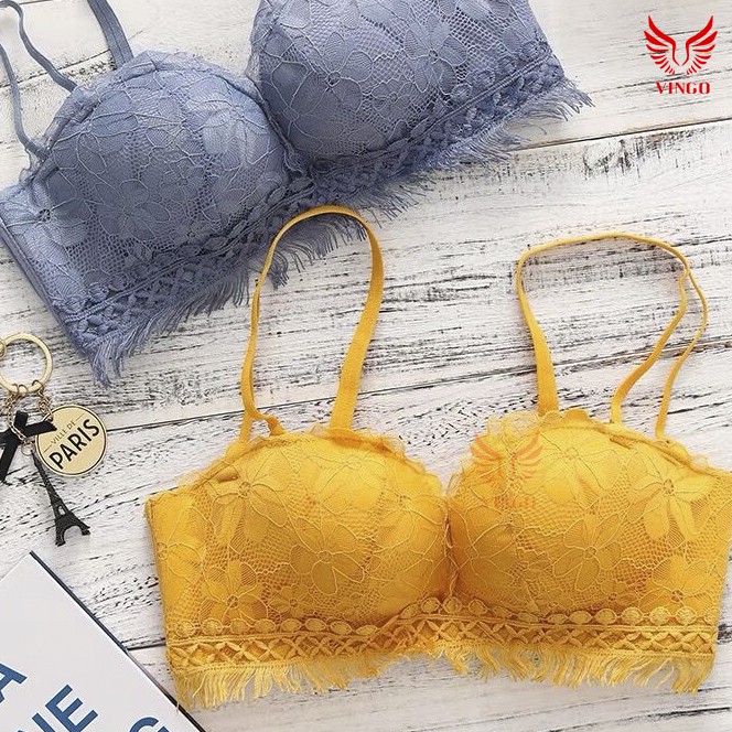 Bộ Đồ Lót Ren Viền Tua Rua Không Gọng Đệm Dày Đẩy Ngực Phong Cách Boho Trẻ Trung Cá Tính S003 Vingo | BigBuy360 - bigbuy360.vn
