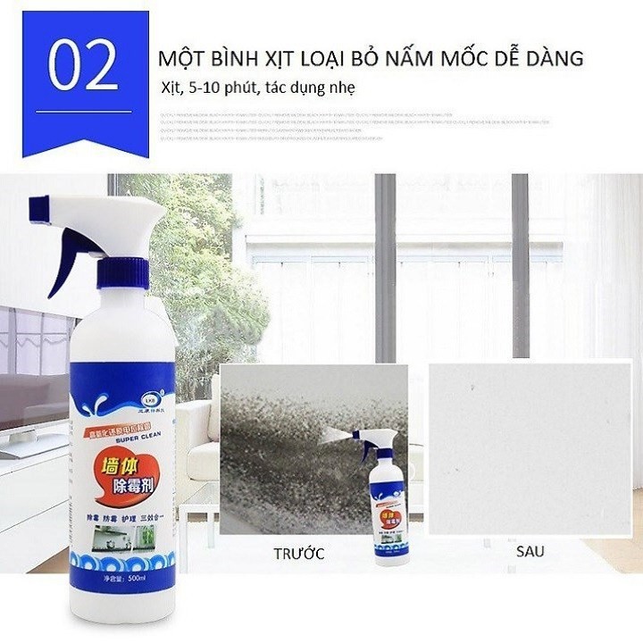 BÌNH XỊT TẨY NẤM MỐC TƯỜNG, XỊT VÀ VẾT MỐC CỨNG ĐẦU TRÊN TƯỜNG SẼ BIẾN MẤT MÀ KHÔNG CẦN CỌ RỬA
