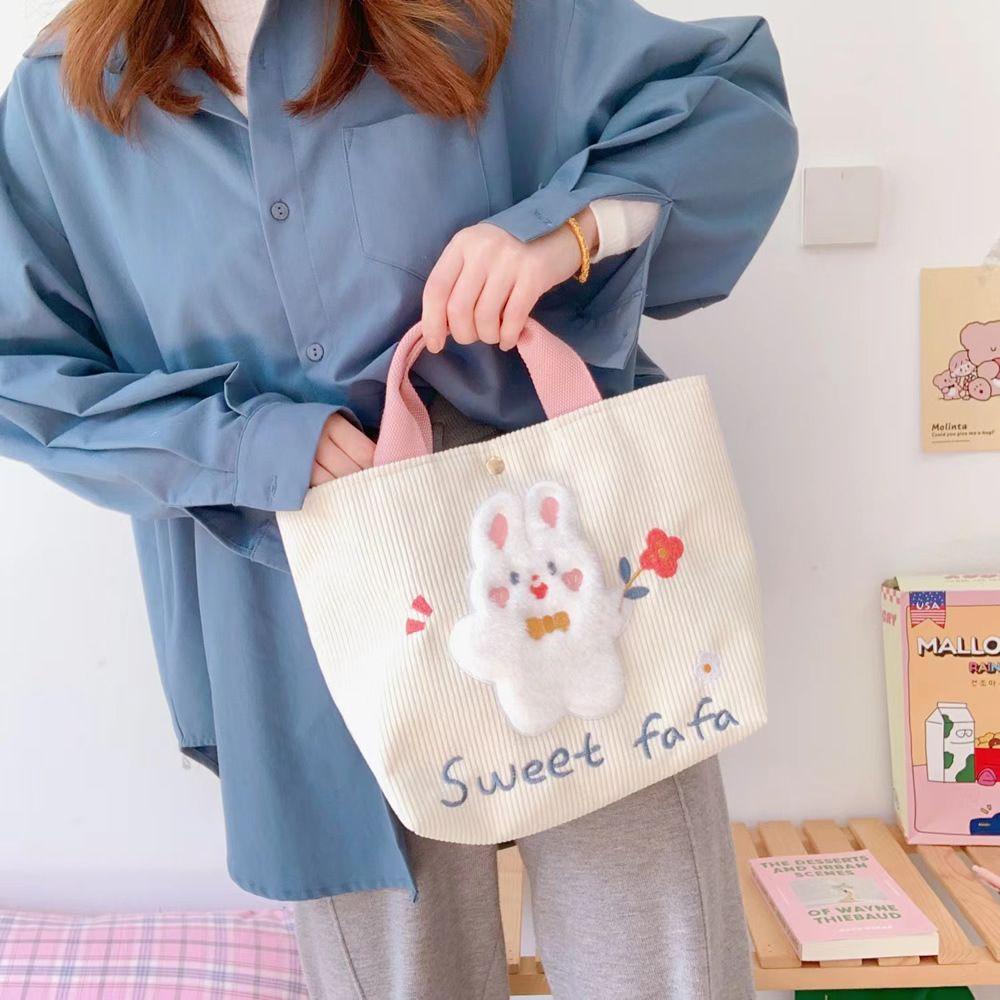 ELEGANT Túi Xách Vải Cỡ Lớn Thêu Họa Tiết Dễ Thương Cho Nữ