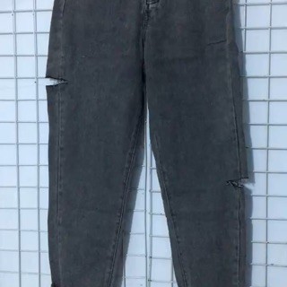 Quần jeans nữ baggy xám - Quần bò dáng baggy rách lệch cạp cao ống đứng - CM ...