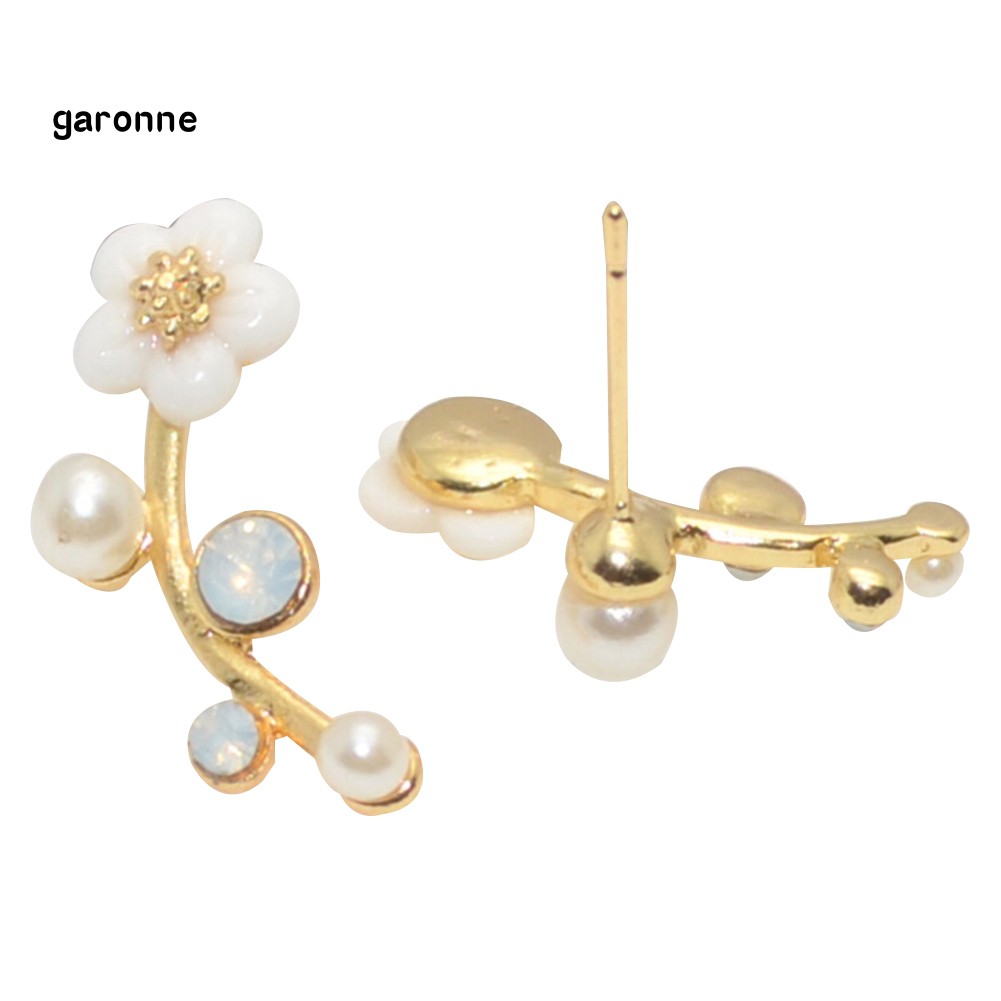 GA_Women Earrings Party Jewelry Flower Faux Pearl Shiny Rhinestone Sweet Ear Studs