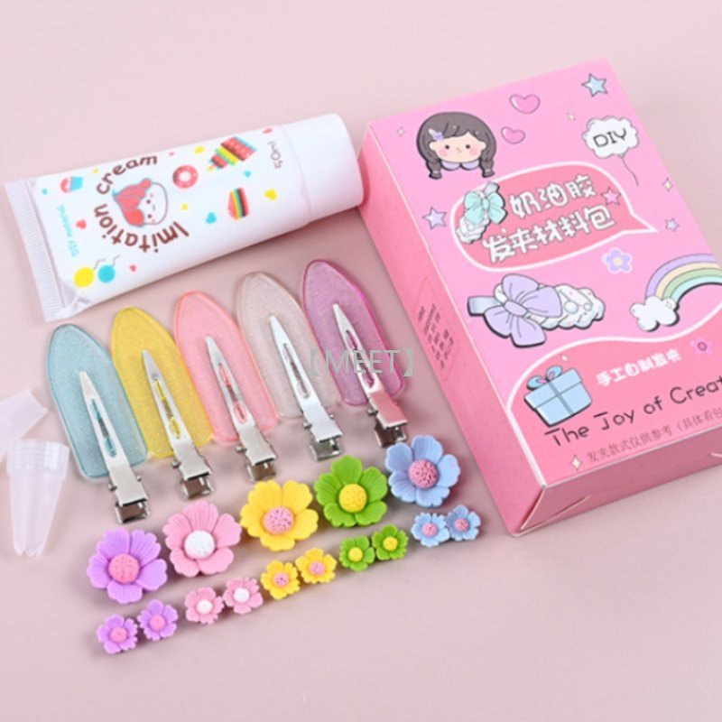 Bộ Kẹp Tóc Hình Hoa Hoạt Hình DIY Bằng Nhựa Resin