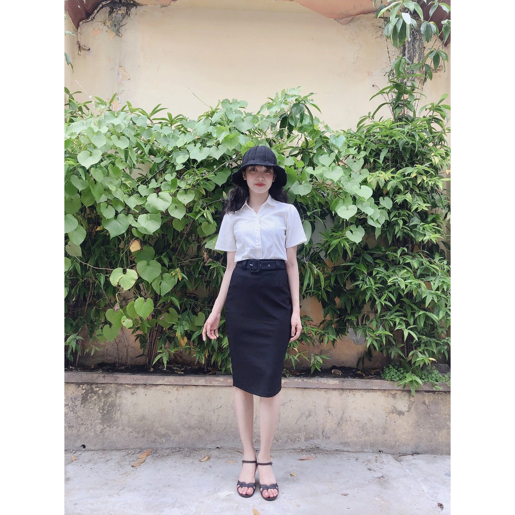 Chân váy công sở dài bigsize kèm belt màu đen dài 63cm [size từ 48-85kg] | BigBuy360 - bigbuy360.vn