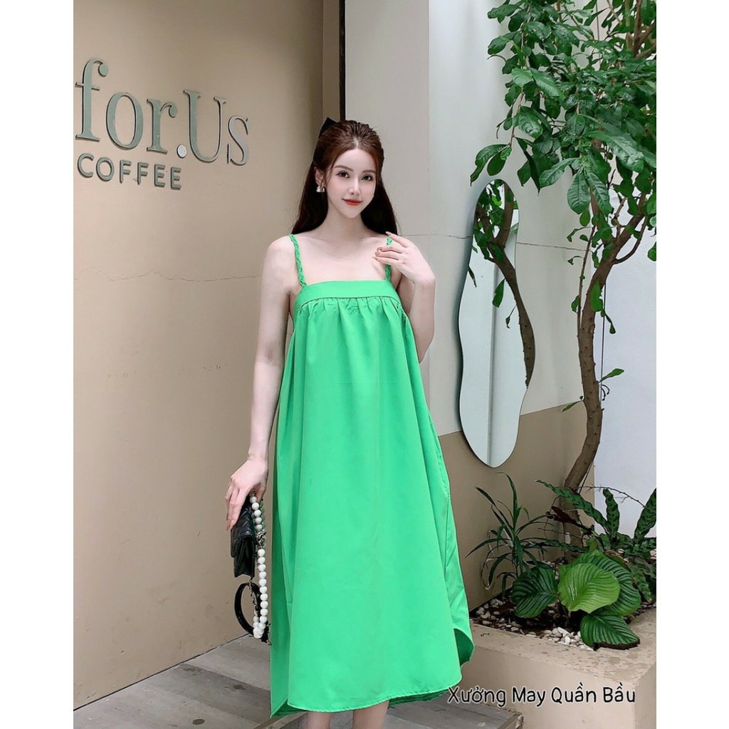 Váy bầu 2 dây babydoll dáng suông mềm mát - Đầm maxi đi biển cực xinh mát mẻ mùa hè V339