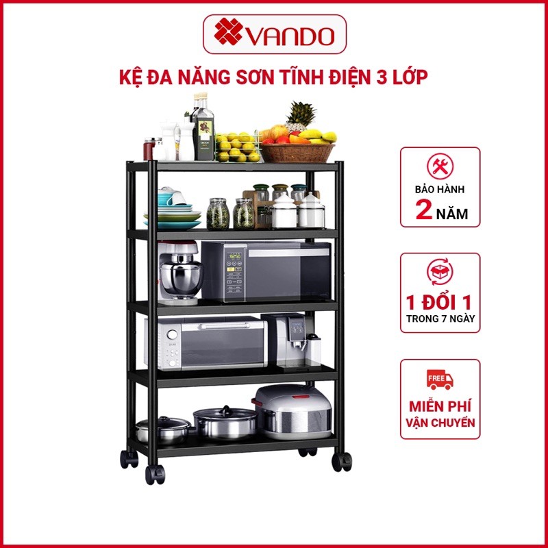 [ 𝟏𝟎𝟎% 𝐈𝐍𝐎𝐗 𝟑𝟎𝟒 ] Kệ Đa Năng VANDO, Để Lò Vi Sóng INOX 304 Sơn Tĩnh Điện Đen Nhám cho Nhà Bếp,Giá Tủ Để Đồ Thông Minh