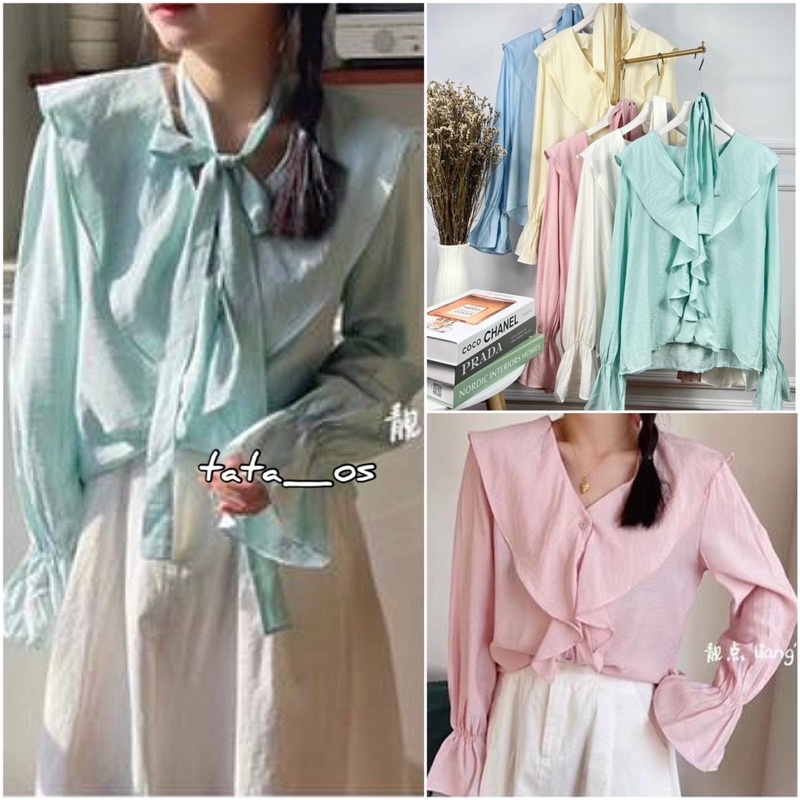 Tataos Sasskia Áo Kiểu Xếp Ly Tầng Màu PASTEL Nhập Khẩu Phong Cách Hàn Quốc Cao Cấp