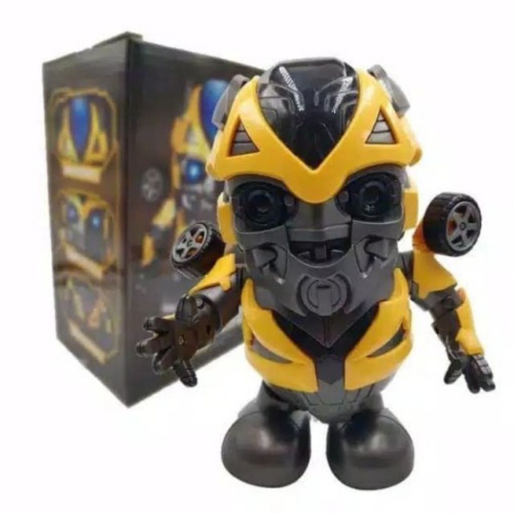 Đô chơi robot Bumble bee, người máy bằng nhựa, có đèn có nhạc, nhảy múa vui nhộn, không kèm pin