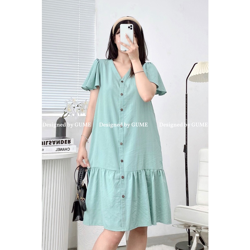 Váy bầu bigsize -Đầm bầu thiết kế GuMe VÁY ĐŨI HÀN TAY CHUÔNG ĐUÔI CÁ CỔ TIM 2 MÀU SIÊU XINH GM026