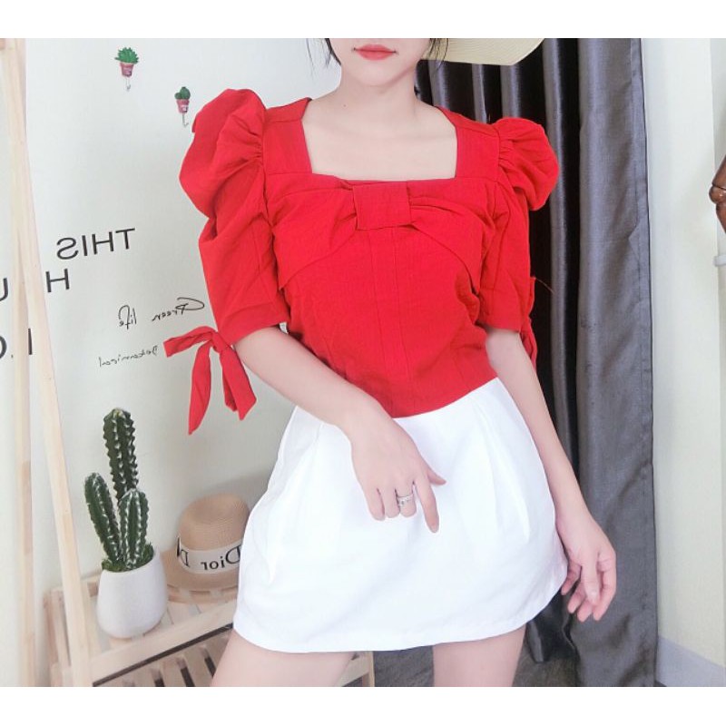 Áo Đũi Nữ, Cổ Thắt Nơ, Tay Lỡ Thắt Đai