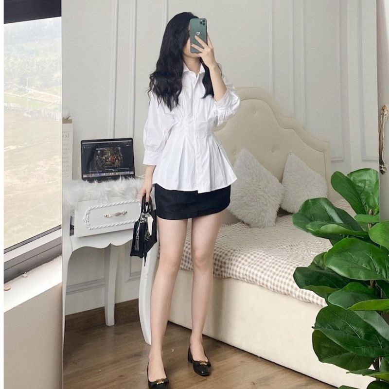 Áo sơ mi phôm rộng BO CHUN sau sang chảnh và sành điệu