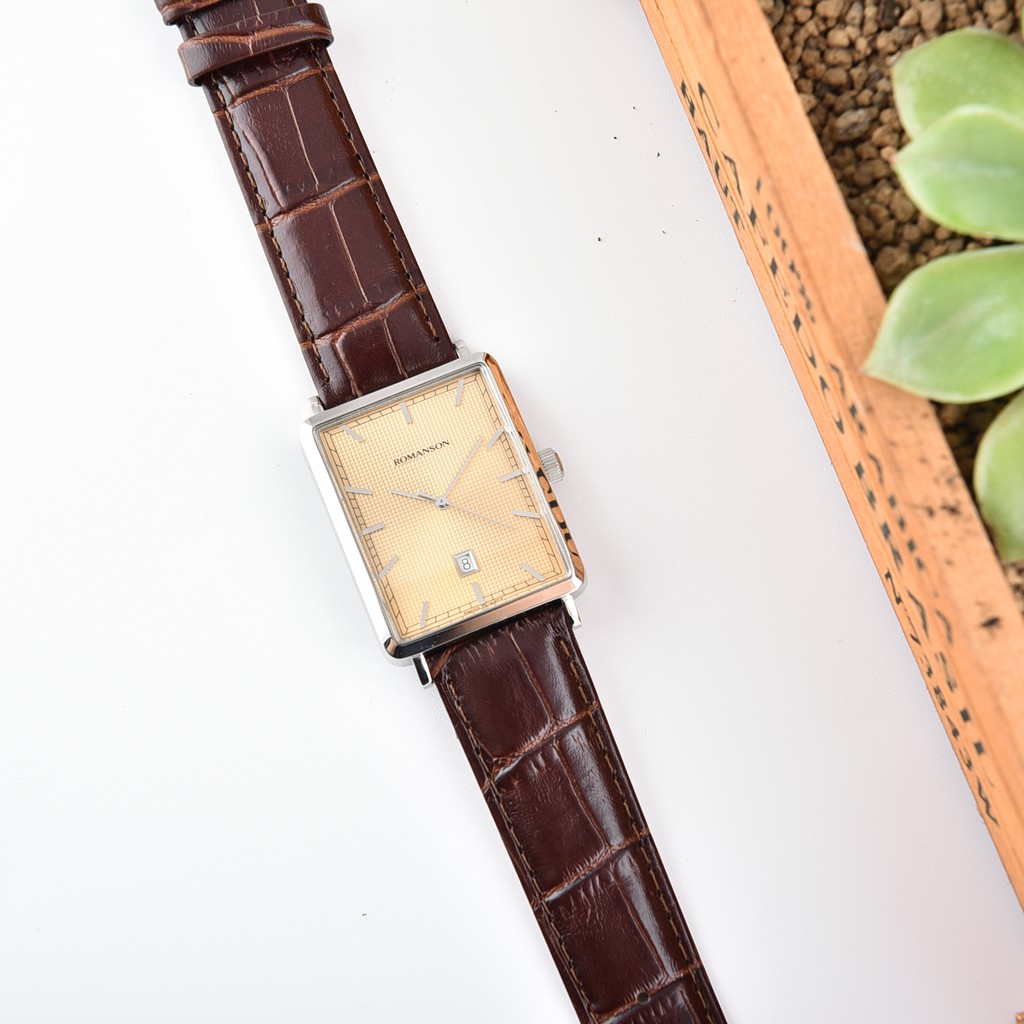 Đồng hồ Romanson Classic Men Watch DL5163NMWGD nam mặt mỏng kính chống xước, máy Thụy Sĩ dây da cao cấp chính hãng