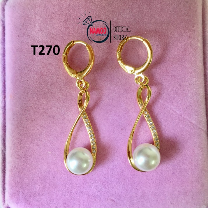 Bông tai nữ sành điệu T270 Mạ vàng 18k Hoa Tai Đính Đá Nữ Namoo Jewelry