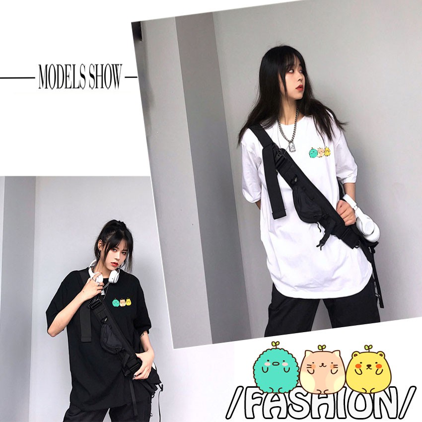 Áo thun nam nữ tay lỡ 3 GẤU BÉO unisex dáng oversize hai màu đen trắng basic tee phông form rộng